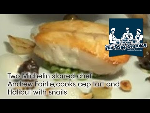 Two Michelin starred chef Andrew Fairlie,cooks cep tart and Halibut with snails