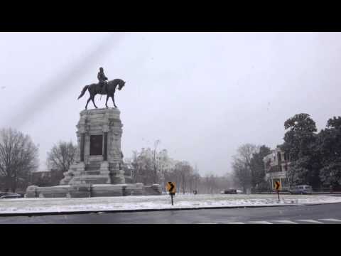 Robert E Lee Monument in snow St Patrick's Day 2014