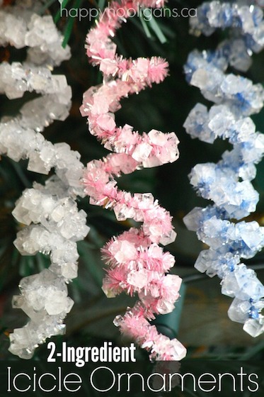 pipe cleaner and borax icicle ornaments