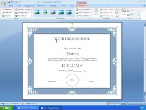 Word 2007 Tutorial 17 - Making A Certificate With A Template