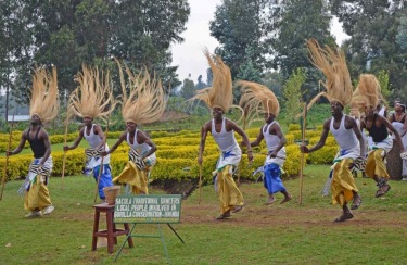 Rwanda, July, 2014. Up at dawn to go visit the mountain gorillas, we all assembled at the Volcanoes National Park office, where we were to be assigned gorilla families to visit. While waiting, we were entertained by this energetic troop of traditional Rwandan dancers.