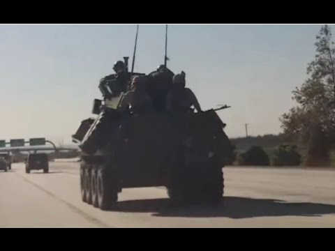 Military Convoy Rolls Down I-15 In San Bernardino County