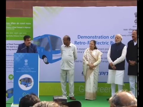 PM Modi at the Demonstration of Retro-Fit Electric Bus at Parliament House