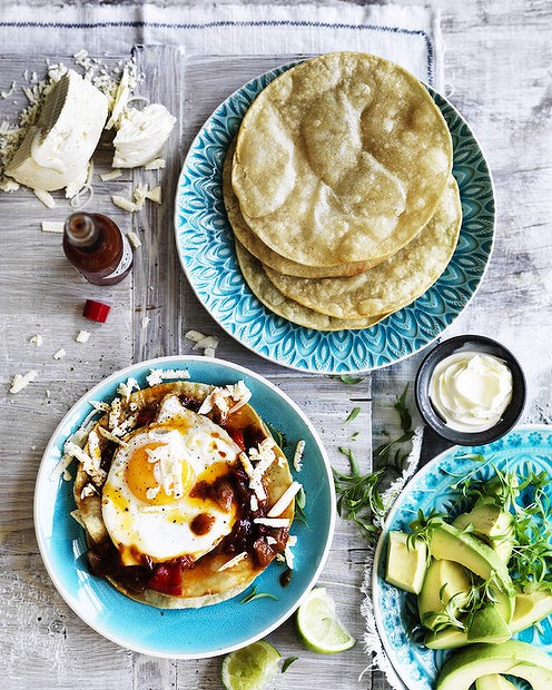 Neil Perry's classic Mexican brekkie huevos rancheros <a href="http://www.goodfood.com.au/good-food/cook/recipe/huevos-rancheros-20150127-3ox3d.html"><b>(RECIPE HERE).</b></a>