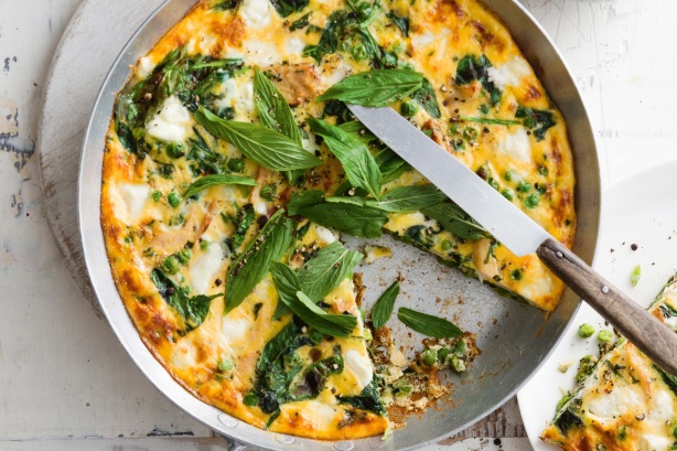 Chicken, mint and pea frittata