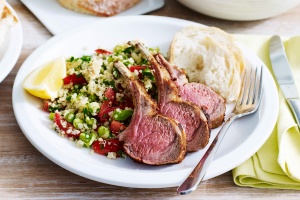 Chermoula spiced lamb rack with quinoa tabouli