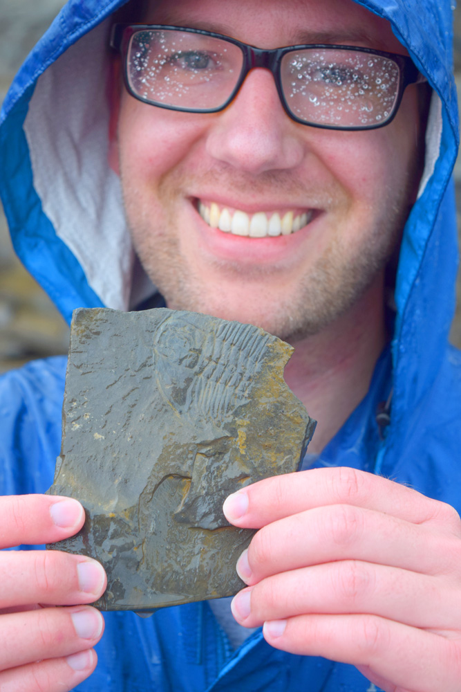 A member of our field trip group shows us one of the Burgess Shale’s trilobites from the Walcott Quarry.