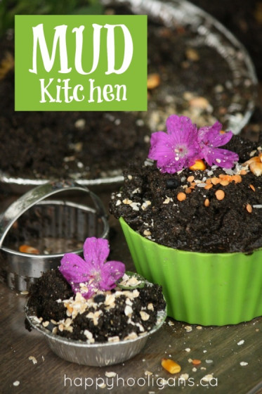 mud kitchen with expired pantry items (happy hooligans)