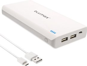 Blumax® Powerbank Weiß mit 24000mAh [AKTUELLSTE VERSION] Externer Akku DUAL USB portabel / tragbar / kraftvoll kompatibel für alle Geräte mit USB & Micro USB Lade-Anschluss / Ladegerät / Ladekabel z.B. iOS / Android Handy / Smartphone wie Apple iPhone 6S / 6 Plus / 5S / 5 / Samsung Galaxy S6 / S6 edge / S5 / S4 & mini / Note 4, HTC / Nokia / LG / Wiko / Blackberry / Motorola / Sony / Huawei / MP3 Player wie Apple iPod / Tablet wie Apple iPad - Power Bank Ladestation Zusatz-Akku iPhone Powerbank