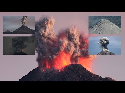 Colima Volcano - Daytime and Nighttime eruptions, overflight of crater