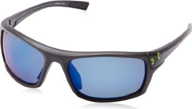 Under Armour Keepz Storm (ANSI) Rectangular Sunglasses Satin Black with Black Rubber/Gray Polarized Blue Mirror Lens