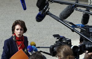 File - French Health and Social Affairs Minister Marisol Touraine addresses reporters at the Elysee Palace after the weekly cabinet meeting in Paris, Wednesday, March 19, 2014.