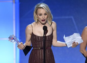 Rachel McAdams accepts the award for best acting ensemble for “Spotlight” at the 21st annual Critics' Choice Awards at the Barker Hangar on Sunday, Jan. 17, 2016, in Santa Monica, Calif.