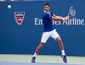 Novak Djokovic (SRB) in action against Joao Souza (BRA) during Round 1 of the 2015 US Open at the USTA Billy Jean King National Tennis Center in Flushing Meadows, New York August  31, 2015