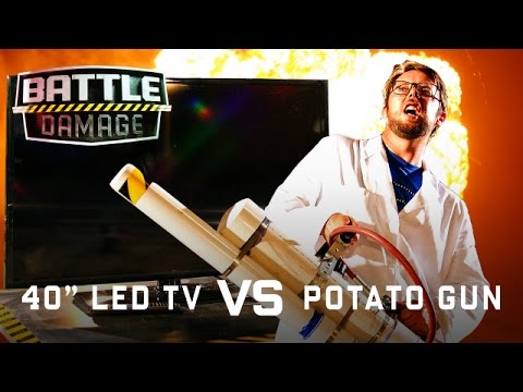 40" LED T.V. vs. Potato Gun - WIRED's Battle Damage