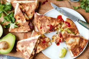 Barbecued chicken quesadillas