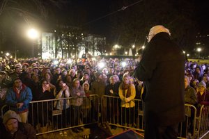 Democratic presidential candidate Sen. Bernie Sanders, I-Vt., speaks to the overflow crowd during a campaign stop, Monday, Jan. 18, 2016, in Birmingham, Ala.