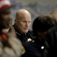 Two days after the killing of Mario Woods, at a Dec. 4, 2015, town hall meeting held by SFPD, San Francisco Police Chief Greg Suhr listens to Bayview Hunters Point residents condemn his police force as occupiers and executioners. – Photo: Michael Macor, SF Chronicle