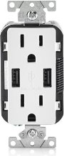 Leviton T5632-W Receptáculo Duplex y Cargador USB, Resistente a Interferencia, 15 Amperios, blanco