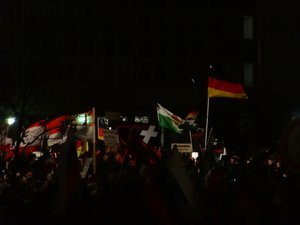 A PEGIDA demonstration in Dresden from Georgplatz - Karstadt - Altmarktgallerie - Wilsdruffer Straße - Georgplatz Dresden.