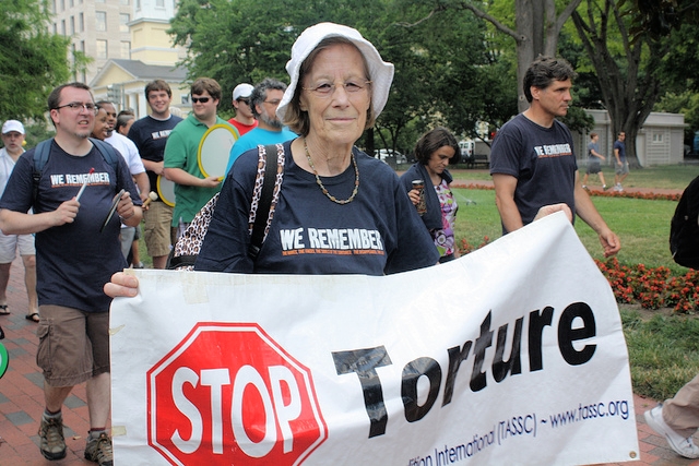 Woman with banner