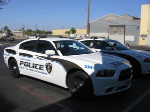 Amtrak Police cars at the Stockton – San Joaquin Street Station in Stockton, 2012. Stockton has had a reputation for high crime rates relative to other cities in the region.