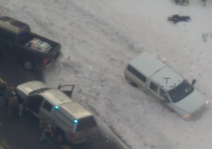 A still from FBI footage showing the joint FBI and Oregon State Police traffic stop and OSP officer-involved shooting of Robert “LaVoy” Finicum on the Malheur National Wildlife Refuge. The clip was shown at an FBI press conference in Burns, Oregon on 01/28/2016.