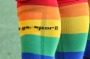 Hockey players wear rainbow socks during the "Fair go, sport!" campaign. 