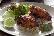 Tandoori chicken with mint yoghurt.