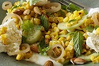 Barbecued corn salad with buffalo mozzarella.