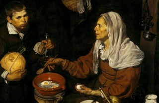 Diego Velazquez' An Old Woman Cooking Eggs, (1618). In the words of Kenneth Clark, "a salad of beautiful brushstrokes".