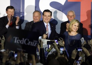 Republican presidential candidate, Sen. Ted Cruz, R-Texas, speaks during a caucus night rally, Monday, Feb. 1, 2016, in Des Moines, Iowa.