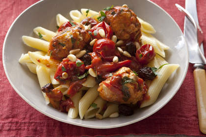 Pasta with tuna meatballs.