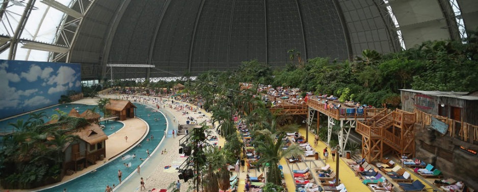 Visitors lounge at the "South Sea" beach.