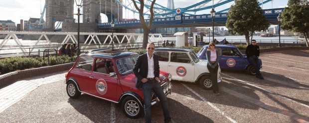 Minis at Tower Bridge, London.