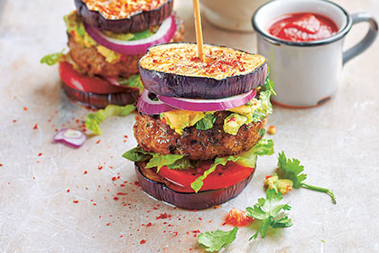 The paleo burger with eggplant bun.