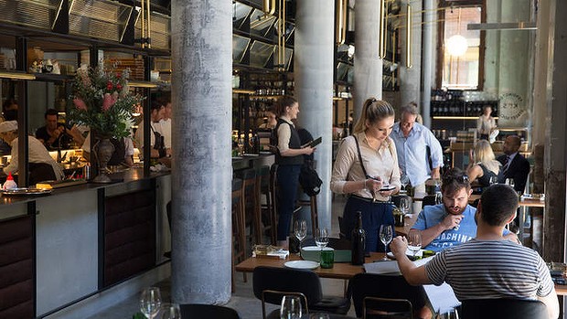 Industrial chic: Kensington Street Social occupies a high-ceilinged space inside the Old Clare Hotel, Chippendale.