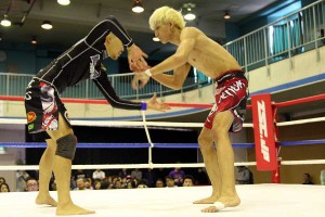 In the final of flyweight division Ulka Sasaki (right) needed only 91 seconds to finish Ryo Hatta (left) by a rear naked choke