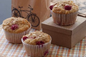 Raspberry and pear muffins.