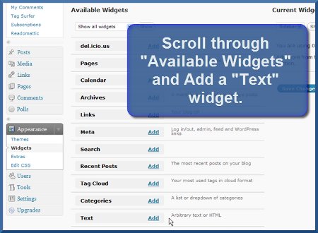 wordpress.com - Add Text Widget