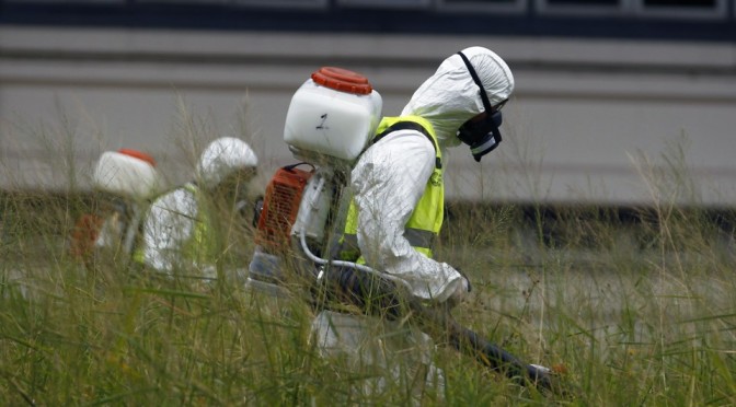 Public health workers fumigating a park in Buenas Aires. They need to worry about mosquitos, America needs to guard the border.