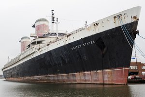 In this Nov. 22, 2013, file photo, the SS United States sits moored in Philadelphia.