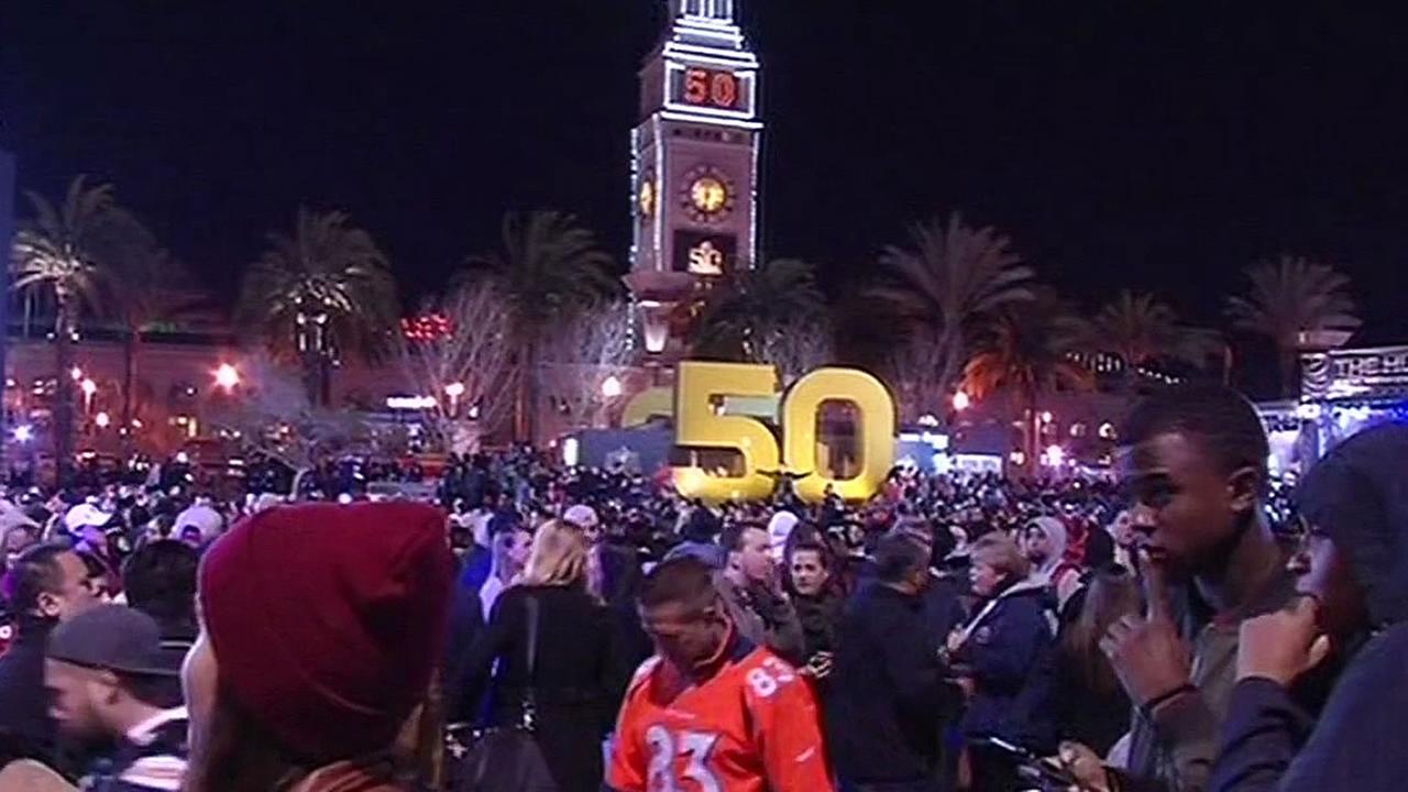 Super Bowl City at night in San Francisco