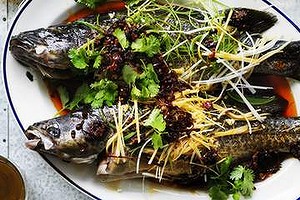 Steamed Murray cod with red chilli oil.