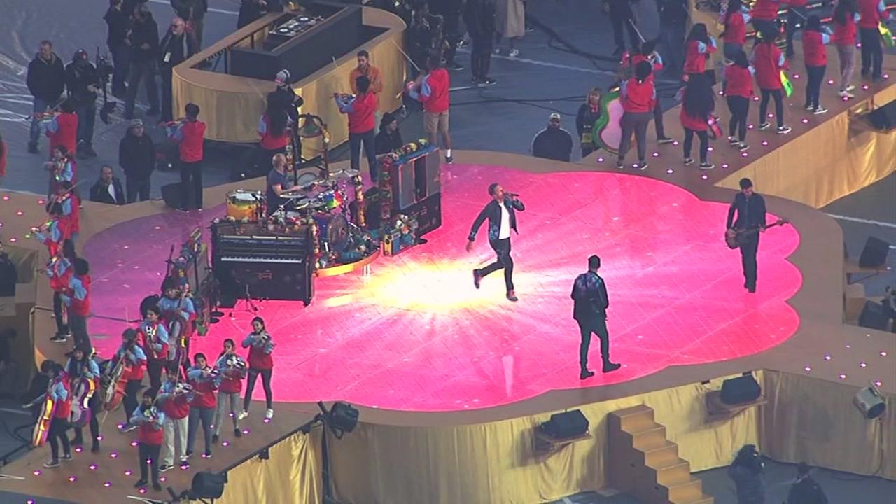 Sky7 HD was over Leviss Stadium as Coldplay rehearsed for the Super Bowl 50 halftime show in Santa Clara, Calif. on Friday, February 5, 2016.