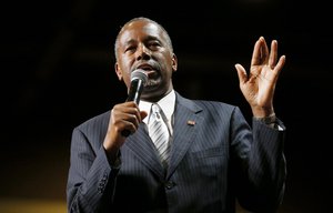 Republican presidential candidate Dr. Ben Carson delivers a speech at a rally to supporters Tuesday, Aug. 18, 2015, in Phoenix.