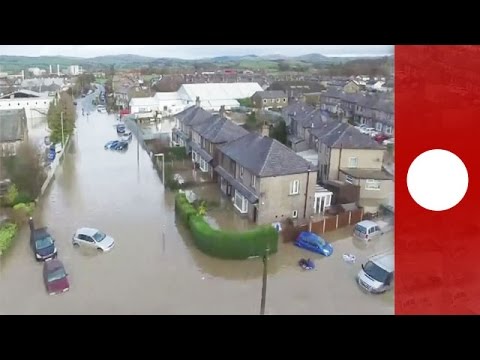 Drone footage shows severe flood damage in Cumbria, UK