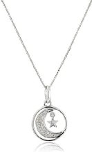 Sterling Silver "I Love You To the Moon and Back" Diamond Accent (0.10cttw, I-J Color, I2-I3 Clarity) Moon and Star Pendant Necklace, 18"