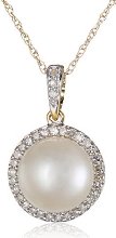 10k Yellow Gold Lady Di Freshwater Cultured Pearl and Diamond Pendant Necklace, 18"