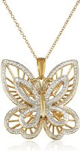 Yellow Gold-Plated and Diamond-Accented Butterfly Pendant Necklace, 18"